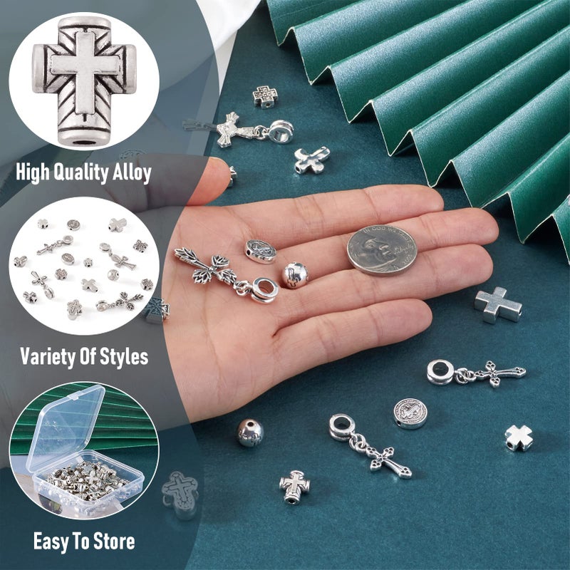 Craftdady 70pcs Tibetan Silver Crucifix Cross Beads Metal Cross Spacer Charms for Jewelry Crafts Making Hole: 1-2mm - Image 2